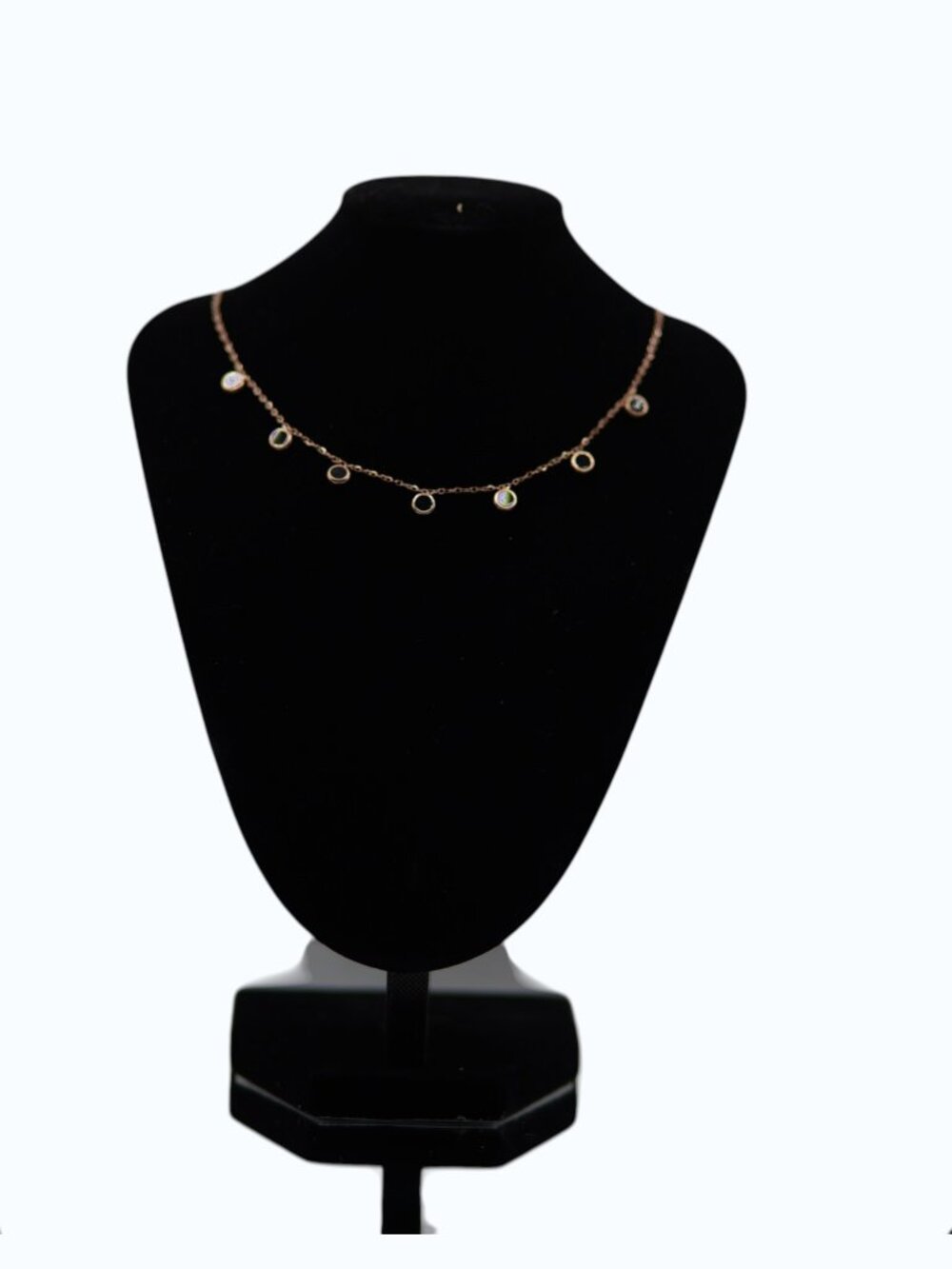 UTC Gold Tone Circle Charm Necklace | Dainty Crystal Station Necklace | Minimali